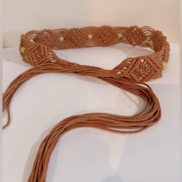 Macrame Woven Cord Bead Belt with Fringe - Picture 1 of 4